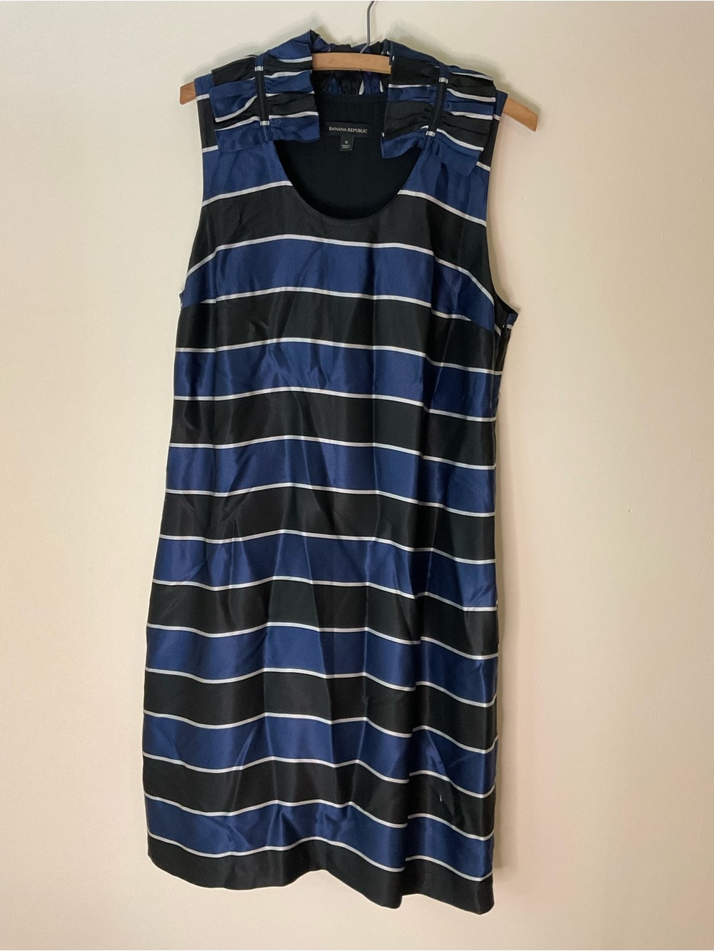 Banana Republic Blue and Black Striped Sleeveless Midi Dress